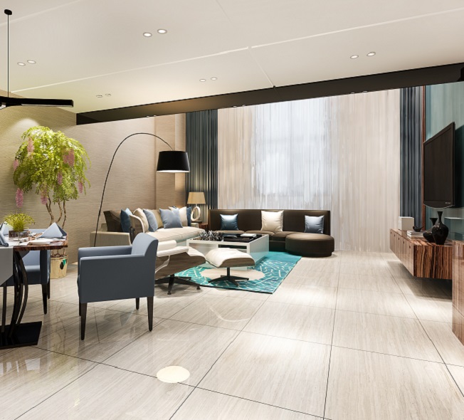 3d rendering modern dining room and living room with luxury decor